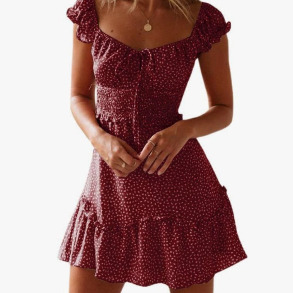 Summer Ruffle Sleeve Sweetheart Neckline Printing Dress Mini Dress